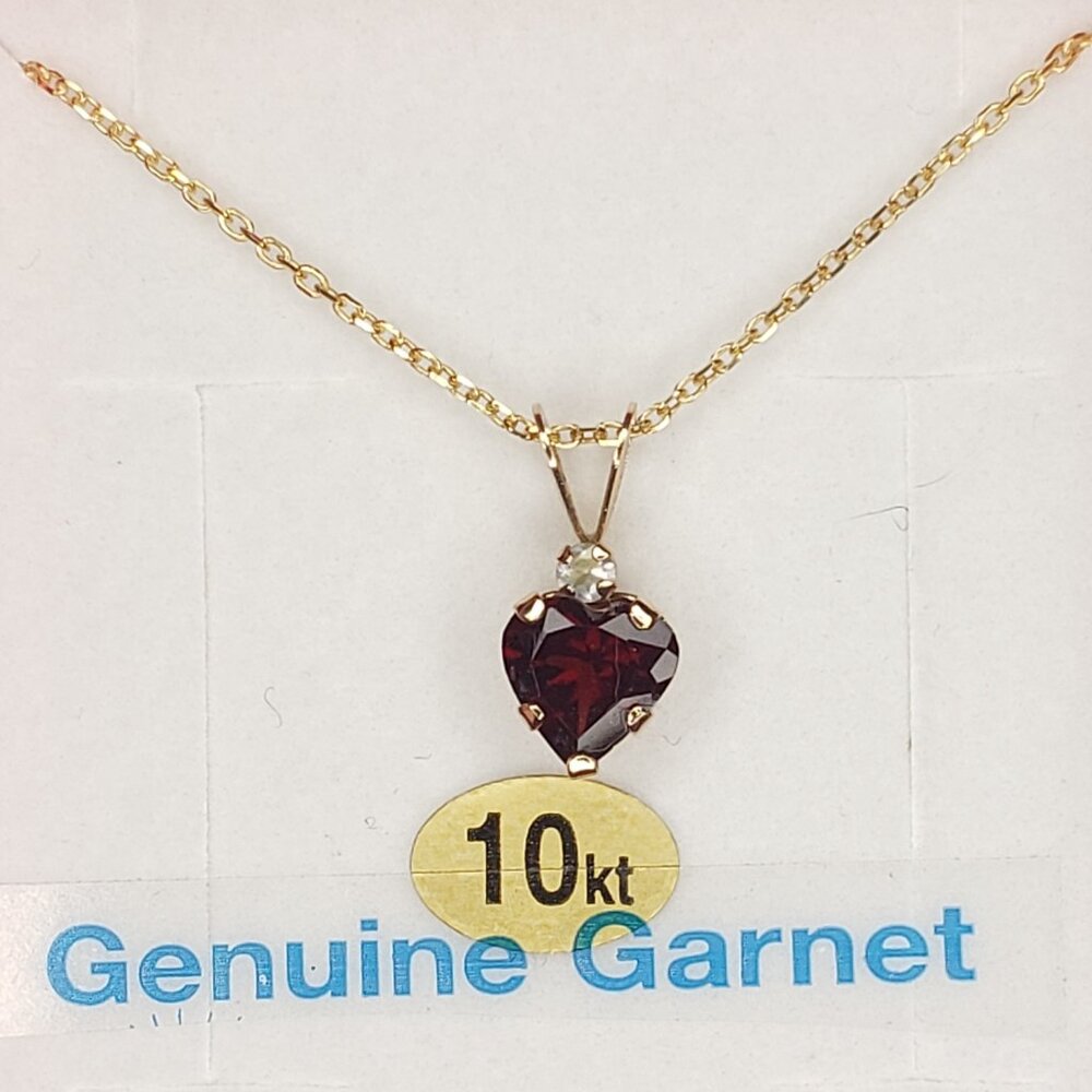 Natural Garnet Heart Pendant Necklace - 10KT